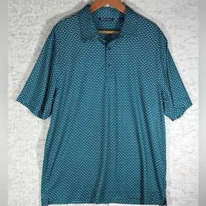CUTTER & BUCK Green Black Geometric Print Golf Short Sleeve Polo Shirt Large
